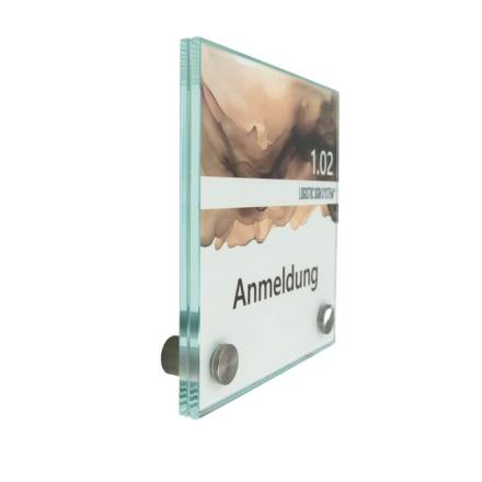 Tuerschild VITRUM B  Glasschild fuer Buero 120 120 mm